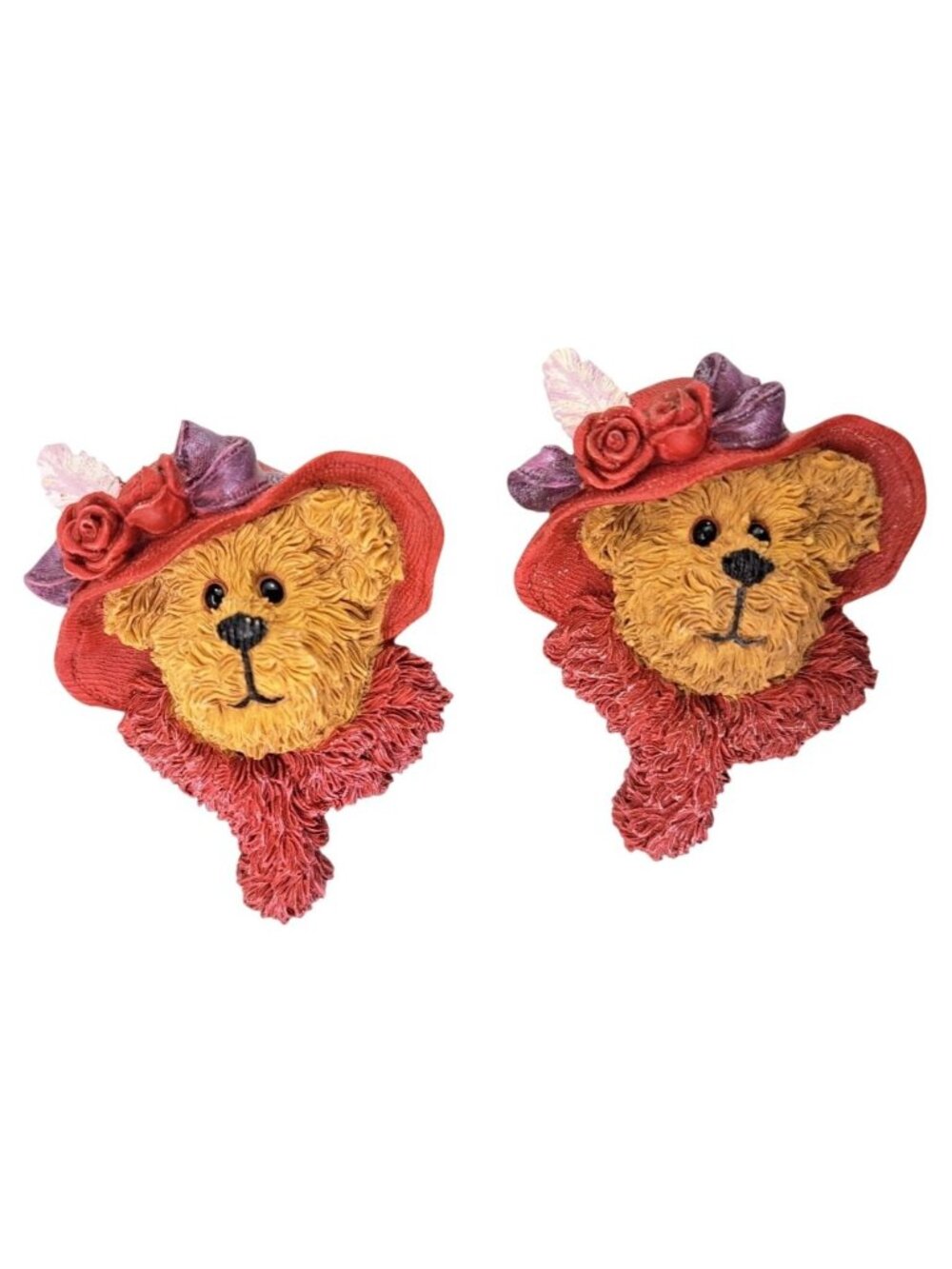 Vintage Boyds Bears Red Hat Society Brooch Pins Set Of 2 Resin Collab Retired